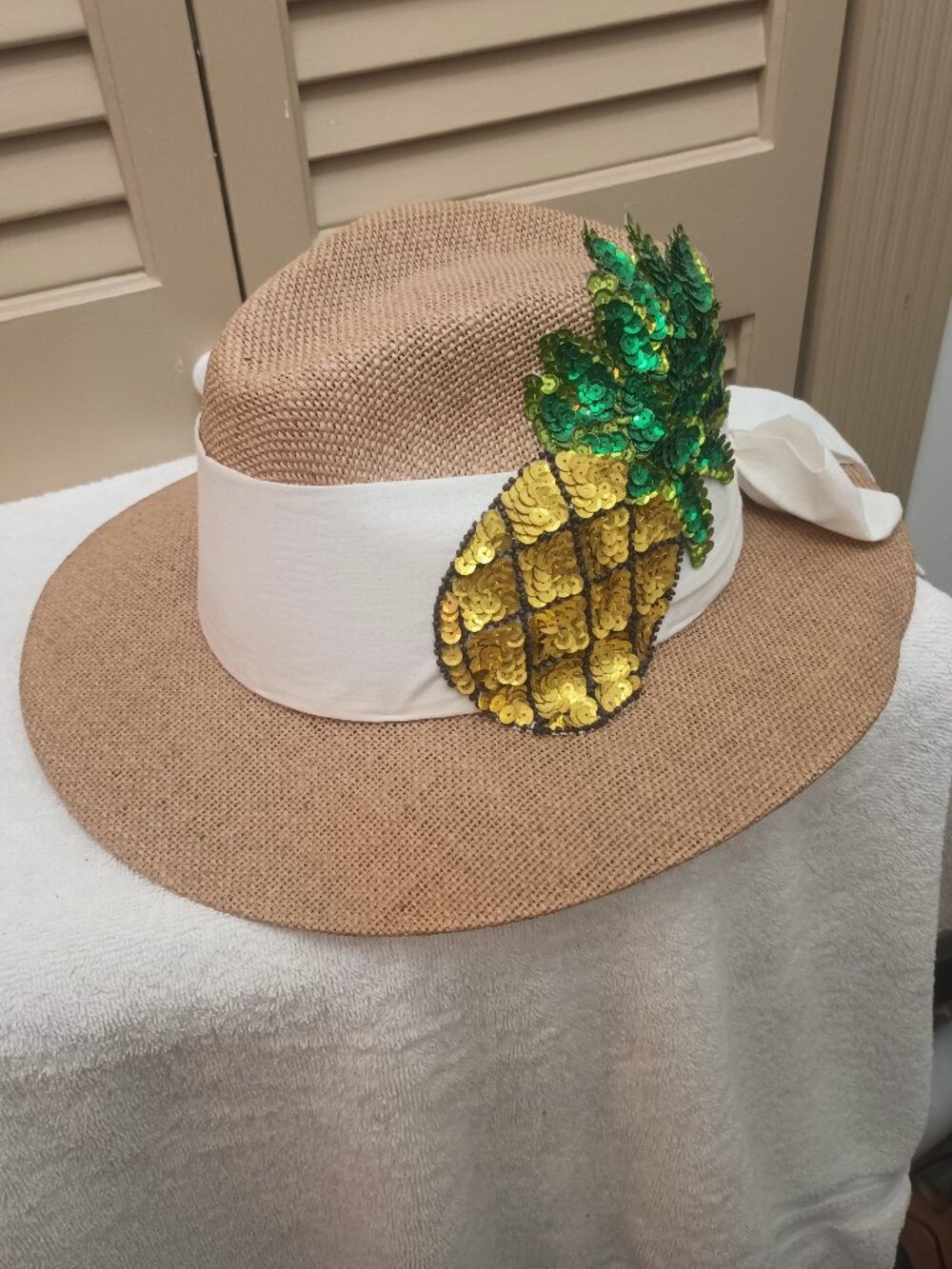 Panama Hat With Sequin Pineapple Patch Accent